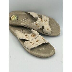 EARTH SHOE Sandals Women size 11  Stone Tan Slide On Beaded Gelron 2000 Conway